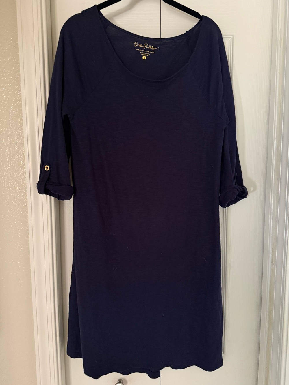 Lily Pulitzer Navy Roll-Sleeve Scoop Neck Women's Dress